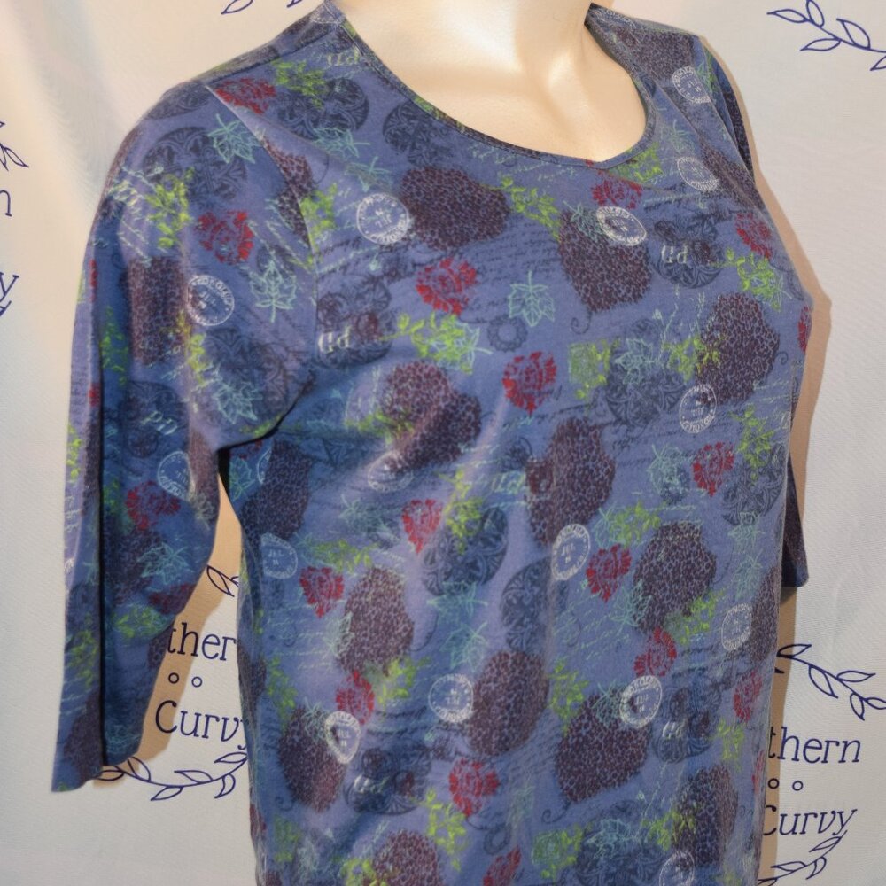 Baxter & Wells Woman Pullover Knit Blouse, Multi Pattern in Blues Size 2X